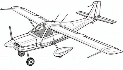 A simple line art drawing of a small propeller airplane. Ideal for coloring books, educational materials, or aviation-themed designs.