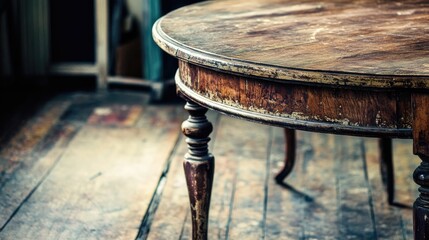 Naklejka premium A vintage table with clawfoot legs, its worn wooden surface reflecting decades of use.