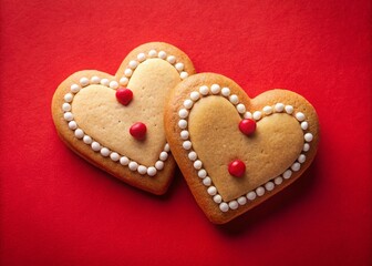 Valentine's Day Heart-Shaped Snacks on Red Background - Romantic Couple's Treat
