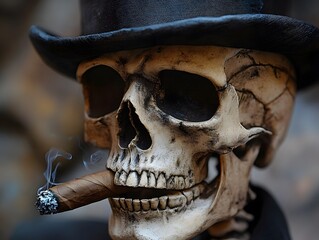 Smoking Skull in Top Hat: A Darkly Dramatic Still Life