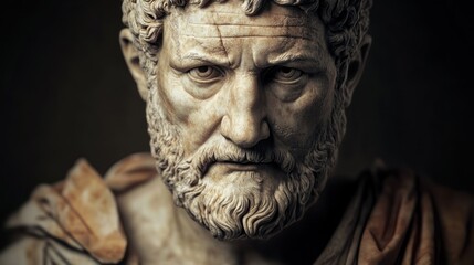 Roman marble bust of an emperor, weathered and chipped, realistic textures and shadows