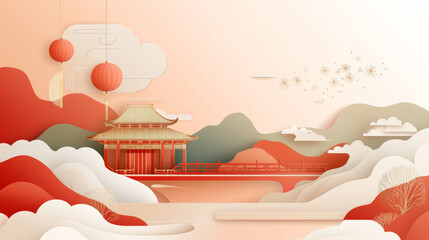 Fototapeta premium Flat illustration Chinese style architecture festival background