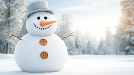 Obraz premium A cheerful snowman in a snowy landscape during winter.