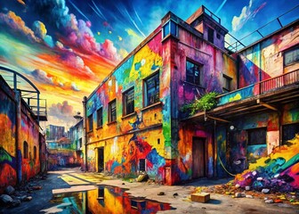 Naklejka premium Vibrant Abstract Urban Exploration Painting - Energetic Brushstrokes