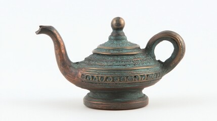 Roman bronze oil lamp, worn out with age, intricate designs, small cracks