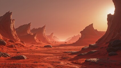 Red landscape with sharp rocks