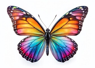Fototapeta premium Vibrant Colorful Butterfly on Pure White Background - Minimalist Stock Photo