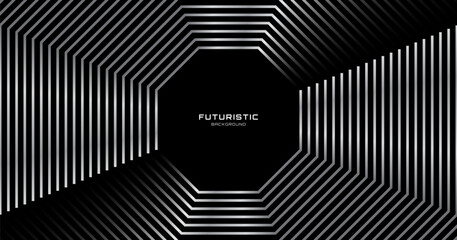 3D silver lines techno abstract background overlap layer on dark space with octagons effect decoration. Modern graphic design element stripes style concept for banner, flyer, card, or brochure cover
