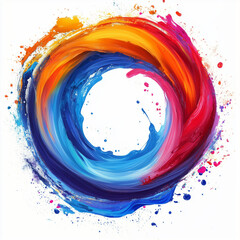 Fototapeta premium A colorful swirl of paint with a white background. The colors are bright and vibrant, creating a sense of energy and movement. The circular shape of the swirl suggests a sense of unity and wholeness