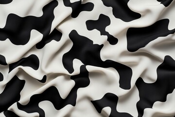 Black and White Cow Print Fabric with Soft Wrinkles and Smooth Texture Close-Up