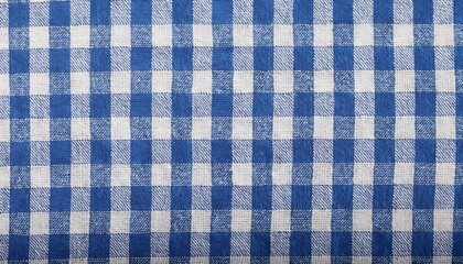 Blue white checkered picnic tablecloth as background, top view