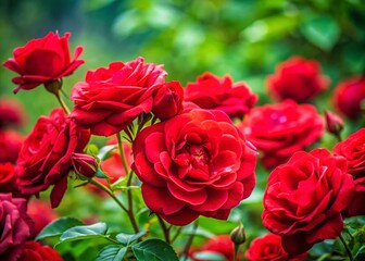 Vibrant Red Roses Blooming Against Lush Green Foliage - Stunning Spring Floral Background