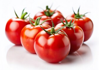 Vibrant Red Tomatoes Isolated on White, Tilt-Shift Miniature Photography