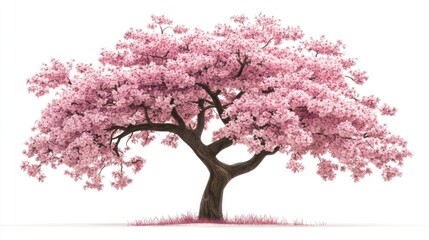 Obraz premium Full bloom pink cherry blossom tree isolated on white background.