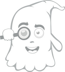 vector illustration ghost character cartoon, watching with a magnifying glass
