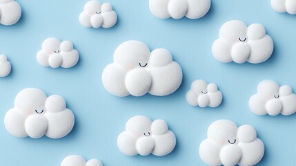 Playful sketch-style clouds with soft edges, over a baby blue backdrop, perfect for children's stationery or wallpaper