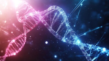 A vibrant DNA double helix illustration with glowing effects.