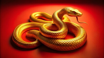 Vintage Chinese Zodiac Snake: Golden Serpent on Red Background, Symbol of Wisdom, Prosperity & Transformation