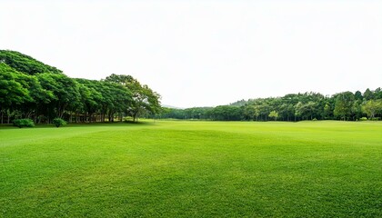 Obraz premium Green grass meadow field from outdoor park isolated in white background with clipping path. 