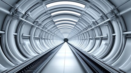 Obraz premium A futuristic tunnel with smooth, curved walls and tracks.