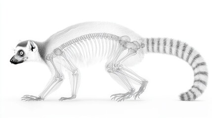 Obraz premium X-ray illustration of a lemur skeleton showcasing detailed anatomical structure and unique features