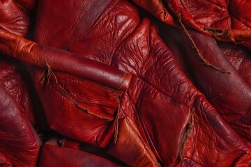 Obraz premium Intricate Red Leather Texture with Deep Grooves and Wrinkled Surface