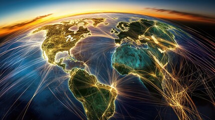 Obraz premium Global social media network, Digital world map with users worldwide connections 
