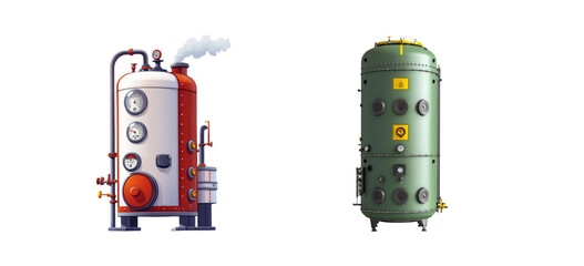 Industrial Tanks with Steam on Transparent Background