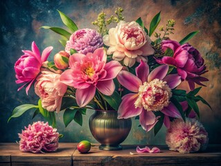 Vintage Peonies & Lilies: Elegant Floral Still Life Photography