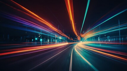 Night Cityscape Vibrant Light Trails Motion Blur