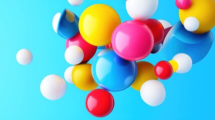 Colorful abstract spheres floating against a blue background.