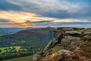 Fototapeta premium Derwent Edge at sunset in Peak District, UK