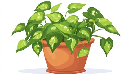 Vibrant houseplant in terracotta pot against white background