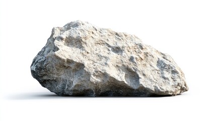 Isolated light gray rock, studio shot, white background