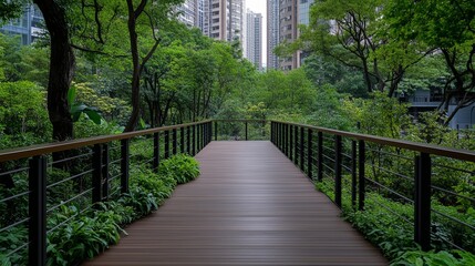 Fototapeta premium Wooden Walkway in Urban Park
