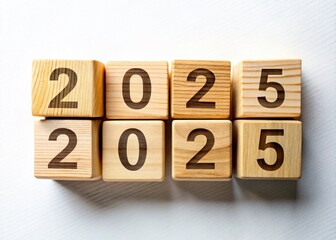 Vintage Wooden Blocks 2025: Retro Numbered Blocks on White Background