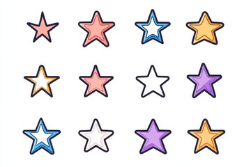 Obraz premium Set of colorful stars with different sizes and colors