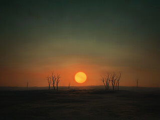 Obraz premium The Haunting Aftermath of a Nuclear Explosion: An Eerie Glow of Radiation Illuminates a Landscape Forever Altered by Destruction and Danger.
