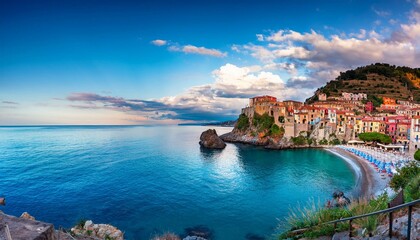 surreal coastal dreamscape of scilla calabria a captivating blend of colorful houses crystal clear waters and enchanting cliffs under a vibrant sky in italy s hidden gem
