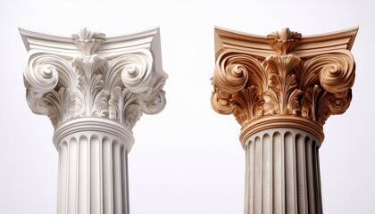 Obraz premium two classic architectural columns on a white isolated background showcasing different styles and materials