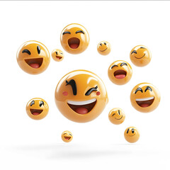 Obraz premium 3d smily face emojis flying around randomly expressing different emotions on a white background