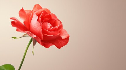 A close-up of a vibrant coral rose against a soft background.