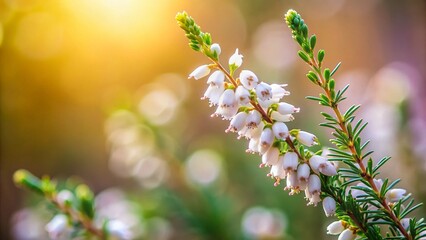 Fototapeta premium White Heather Sprig, Delicate Wildflower, Copy Space, Left, Botanical, Nature Photography