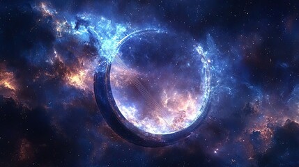 Celestial Ring Within a Cosmic Nebula Displaying Vibrant Hues