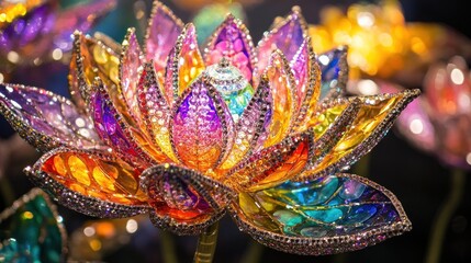 Jewel lotus flowers displayed with out of focus bright lighting, for decor