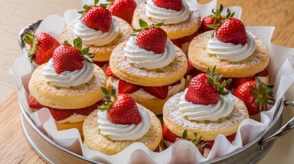 A Tray of Delicious Strawberry Shortcakes Ready to Serve