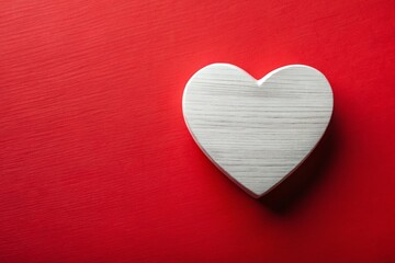 Obraz premium White Wooden Heart on Red Background - Valentine's Day, Love, Romance Stock Photo