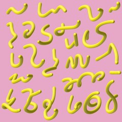 Abstract 3d curved yellow line pattern with pink background.