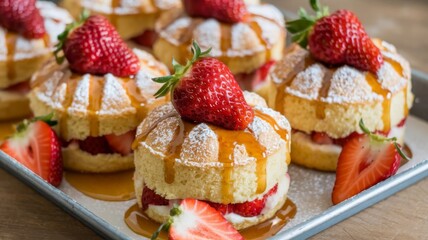 A Tray of Delicious Strawberry Shortcakes Ready to Serve