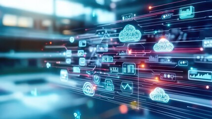 Fototapeta premium Digital cloud technology with data visualization elements.